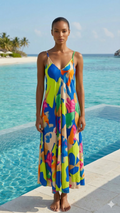 NBMDVBL Italian OS Blue & Lime Abstract Maxi Dress