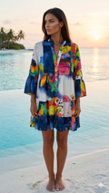 NBMDSN Italian OS Navy Abstract Print Tiered Mini Dress