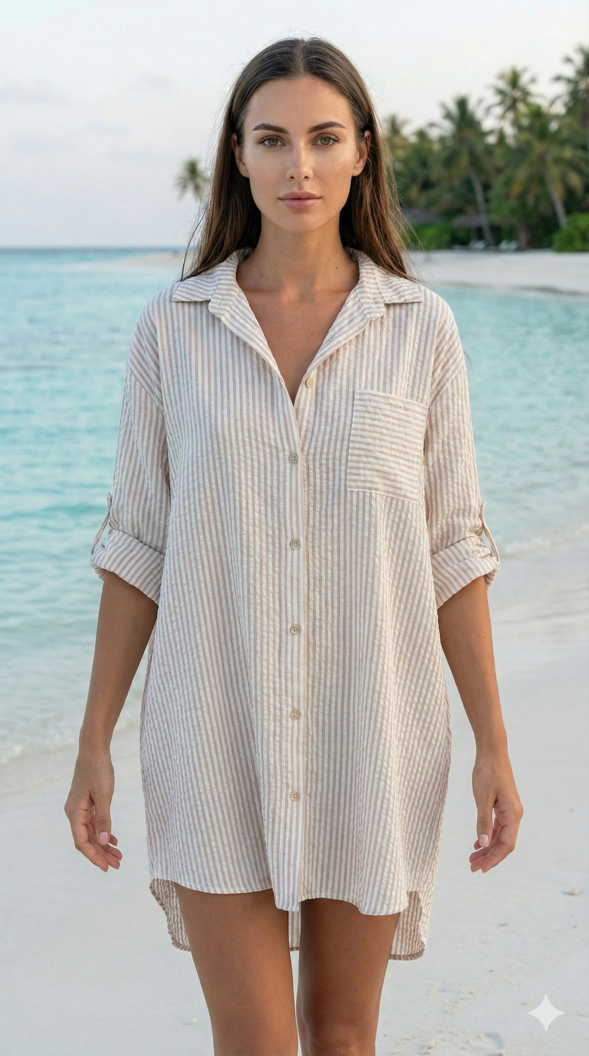 CACCUI Italian Ivory Striped Cotton Shirt Dress