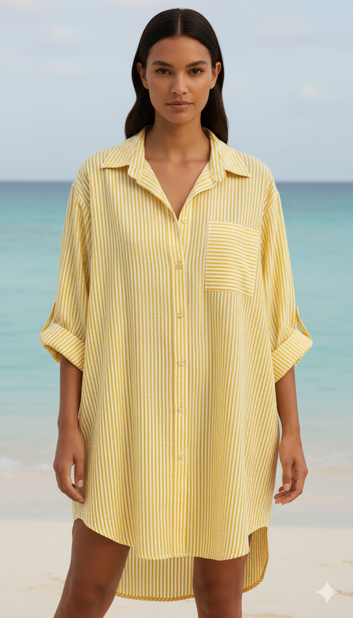 CACCUY Italian Yellow Striped Cotton Shirt Dress
