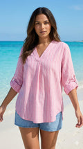 POGCP Italian OS Pink Stripe Gauze Cotton Shirt