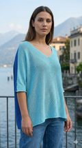 COSSAR Italian Aqua & Royal Cotton Sweater