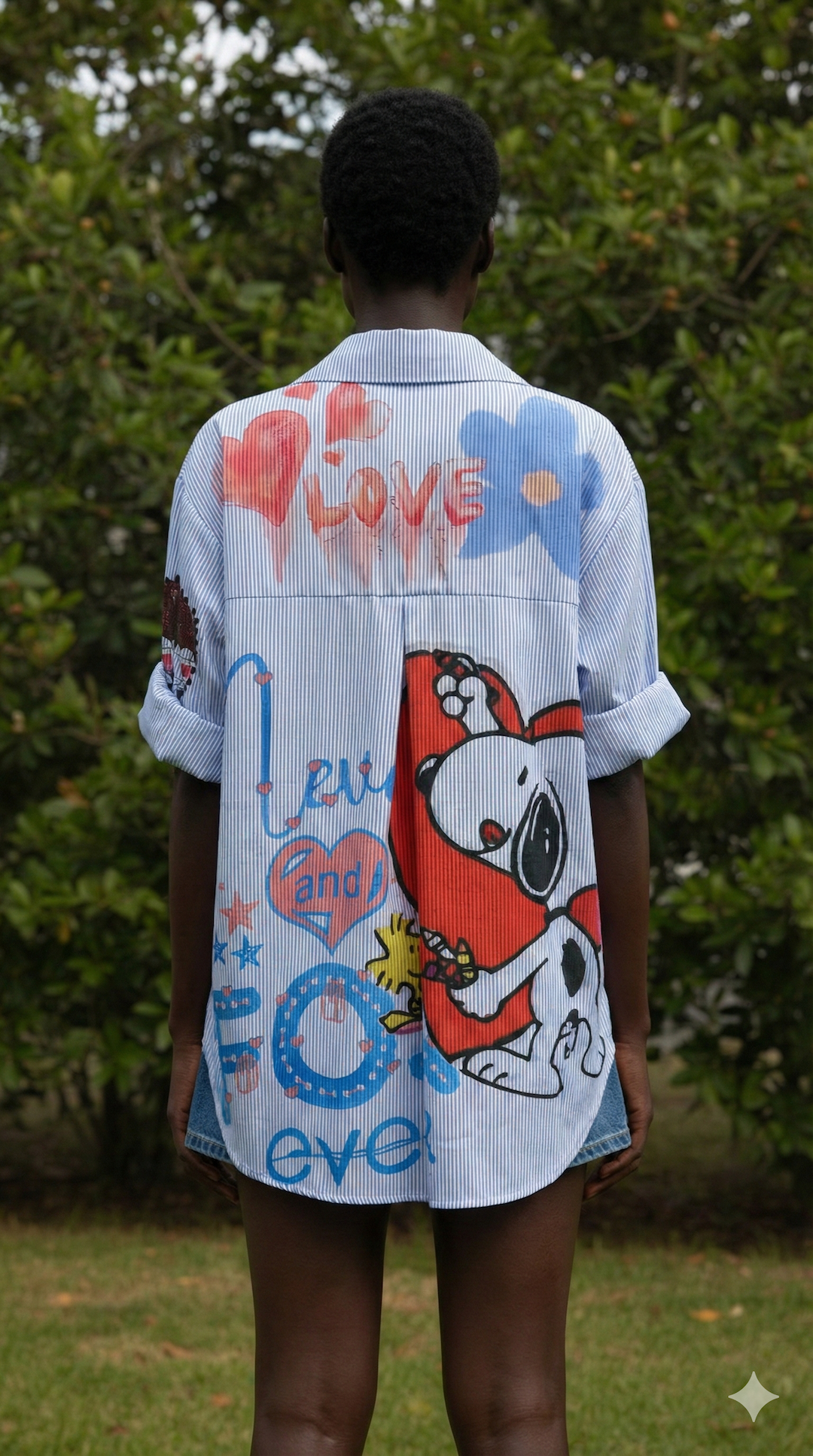 MCSSLG Italian OS Striped Love Graphic Cotton Shirt