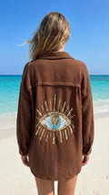VIEYECCH Italian OS Choco Gauze Cotton Cover Up Button Shirt