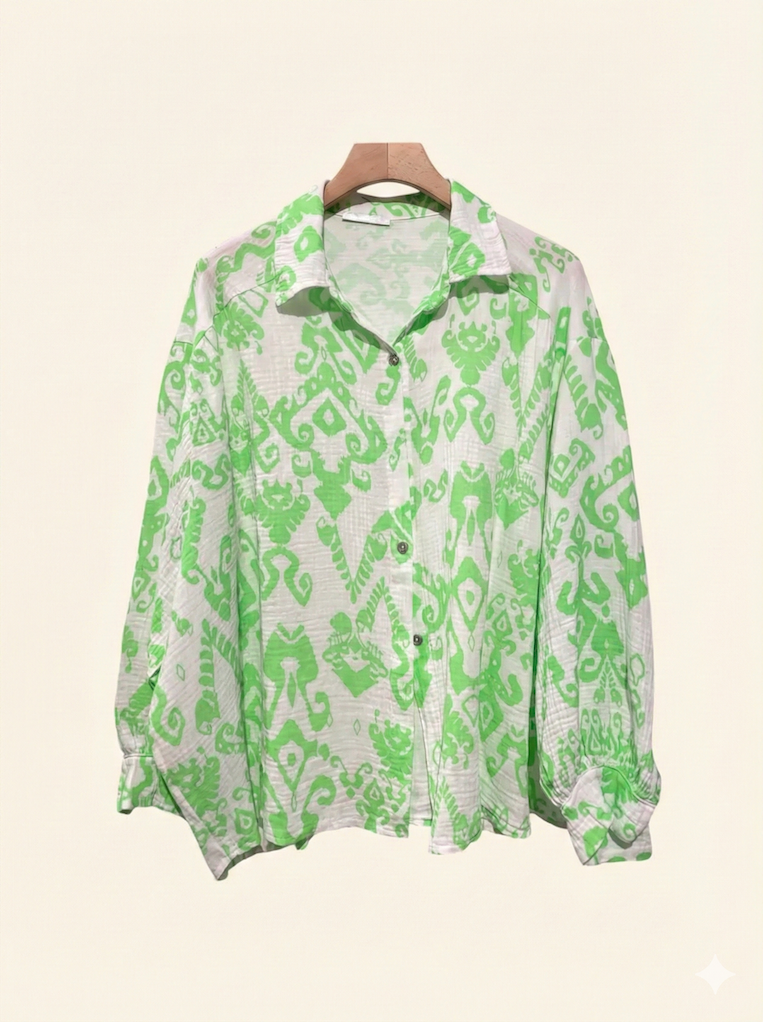NBGCSG Italian OS Lime Gauze Cotton Printed Shirt