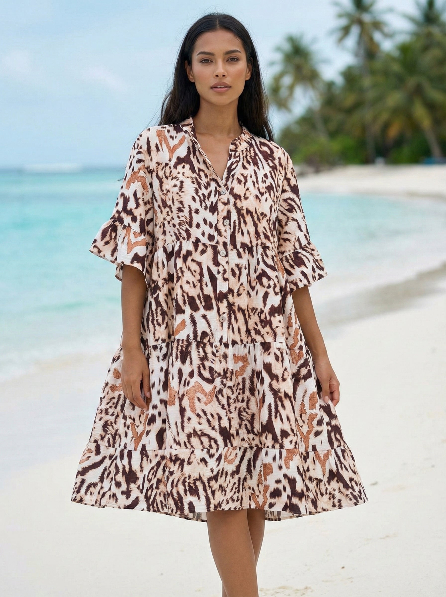 LOFDWS Italian One Size Wild Sand Tiered Dress