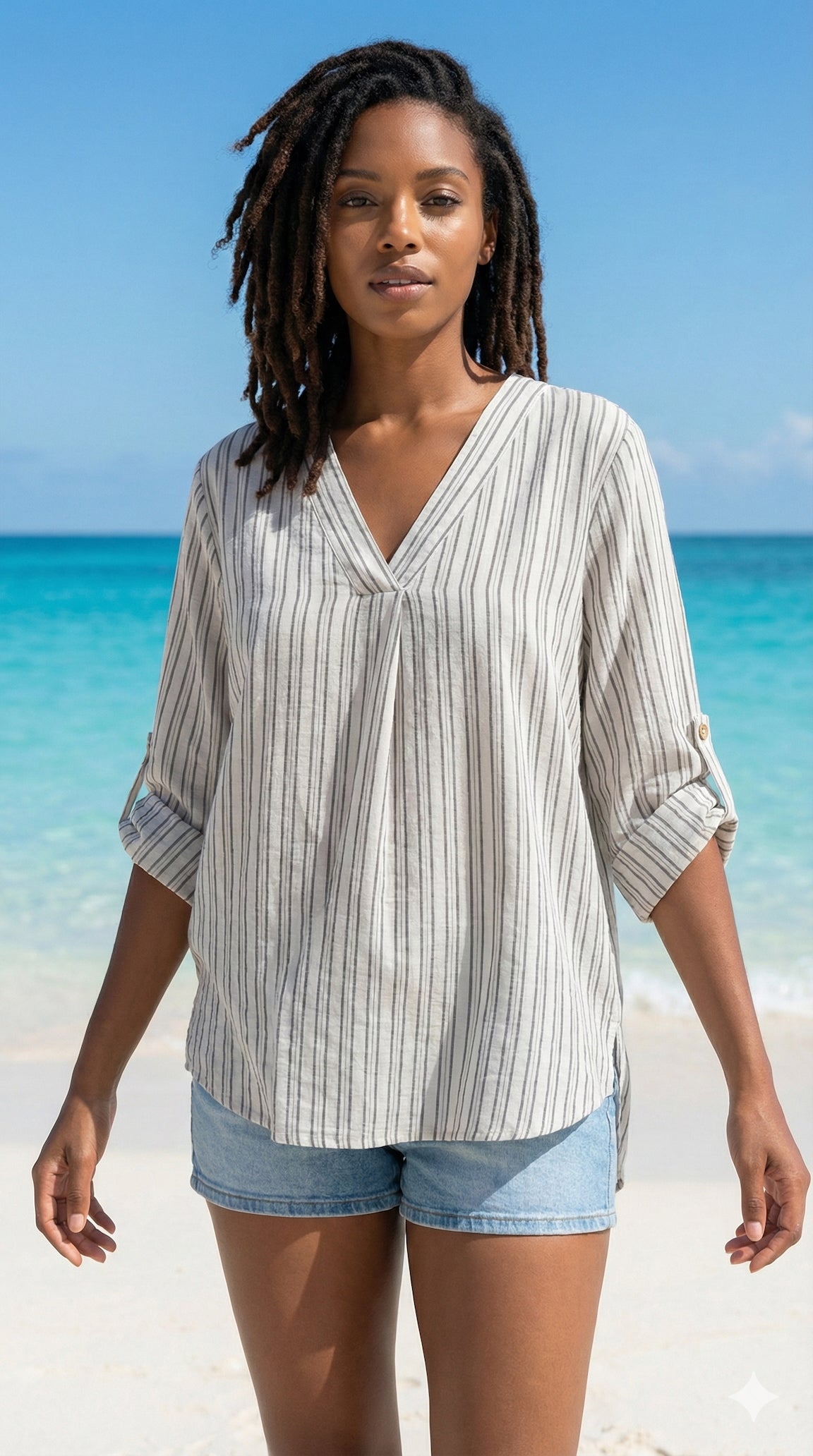 POGCGY Italian OS Gray Stripe Gauze Cotton Shirt