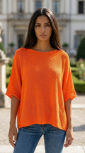 COSSOR Italian One Size Orange Cotton Sweater