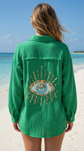 VIEYEE Italian OS Emerald Gauze Cotton Cover Up Button Shirt
