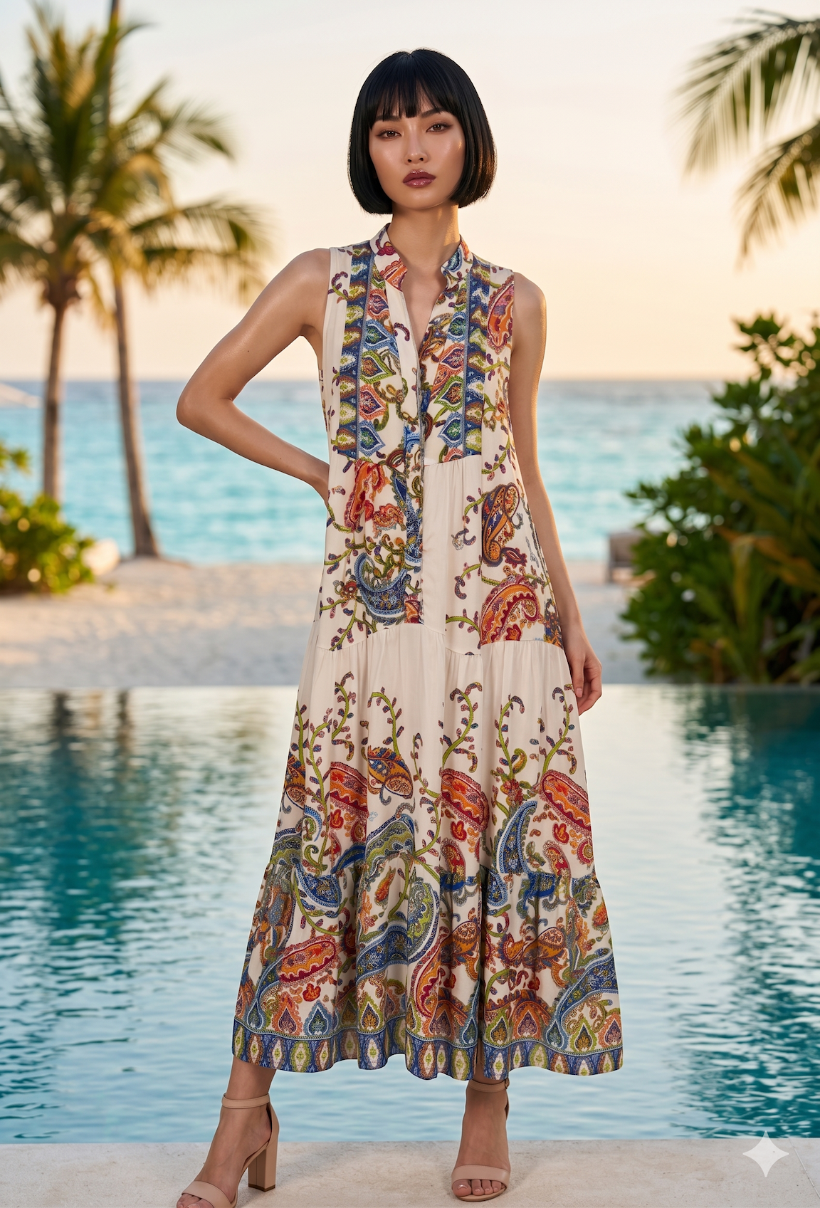 NBCP6 Sunset Paisley Sleeveless Dress