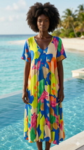 NBMDSLM Italian OS Abstract Multicolor V-Neck Maxi Dress