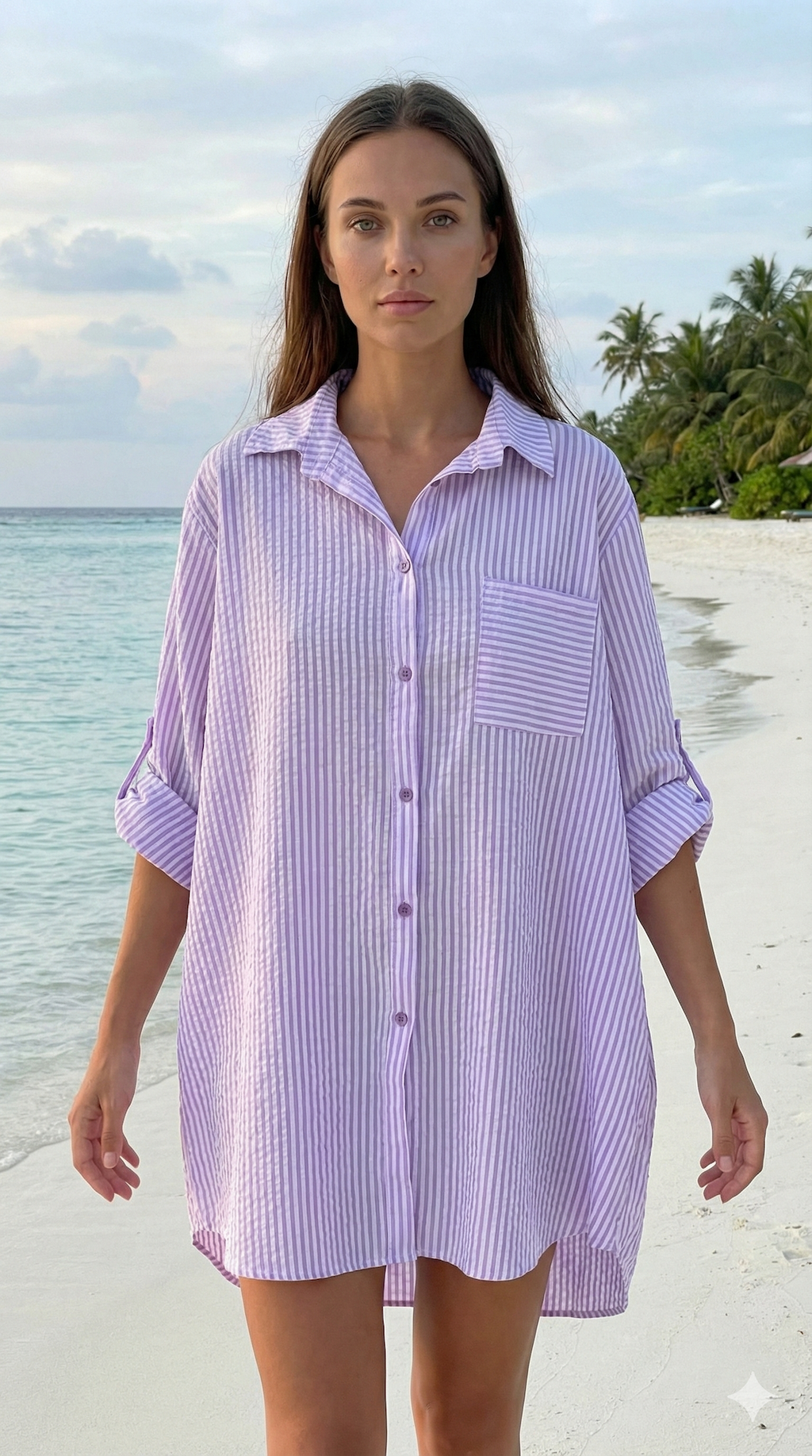 CACCUPL Italian Purple Striped Cotton Shirt Dress