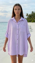 CACCUPL Italian Purple Striped Cotton Shirt Dress