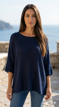 COSSNA Italian One Size Navy Cotton Sweater