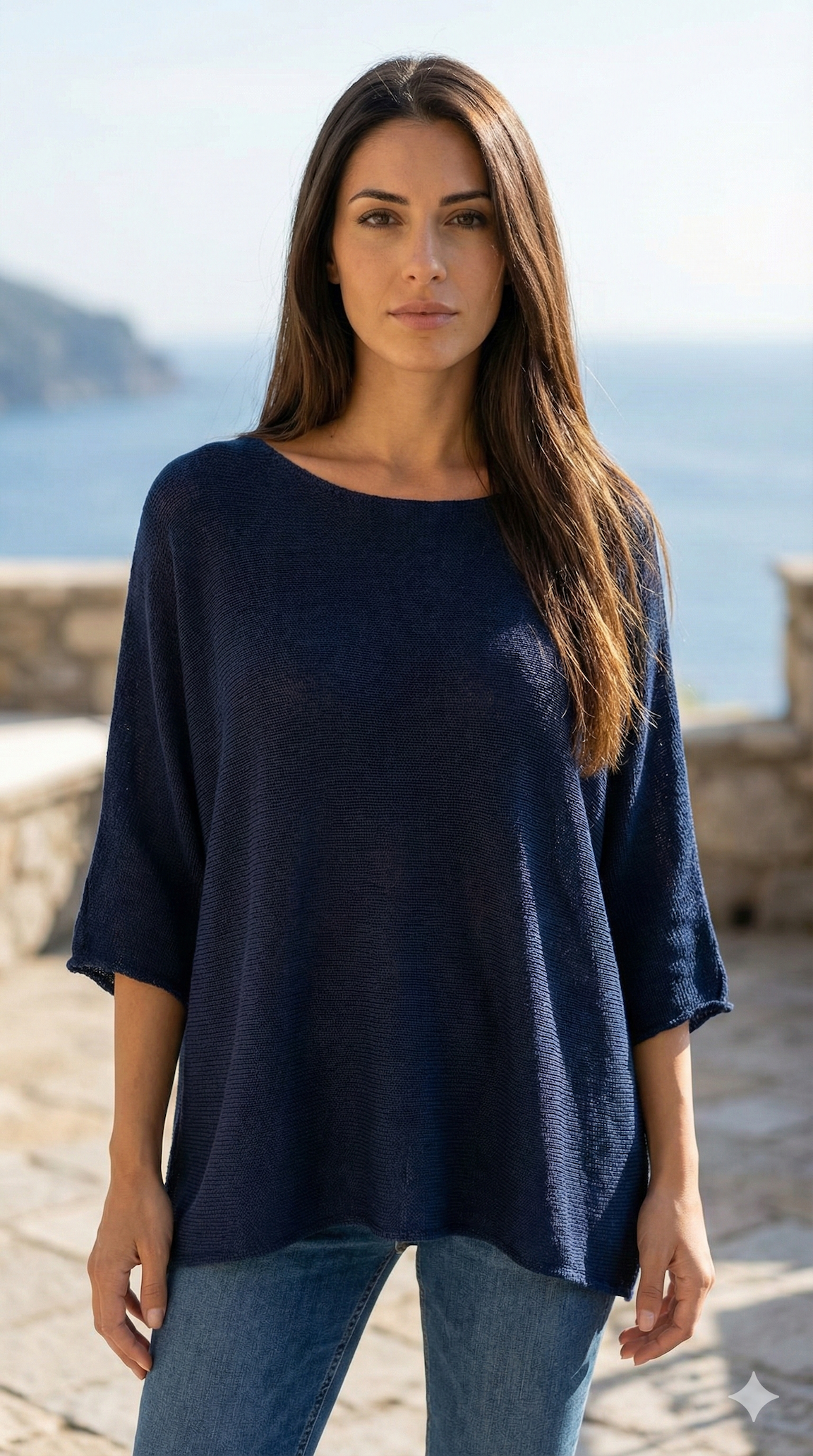 COSSNA Italian One Size Navy Cotton Sweater