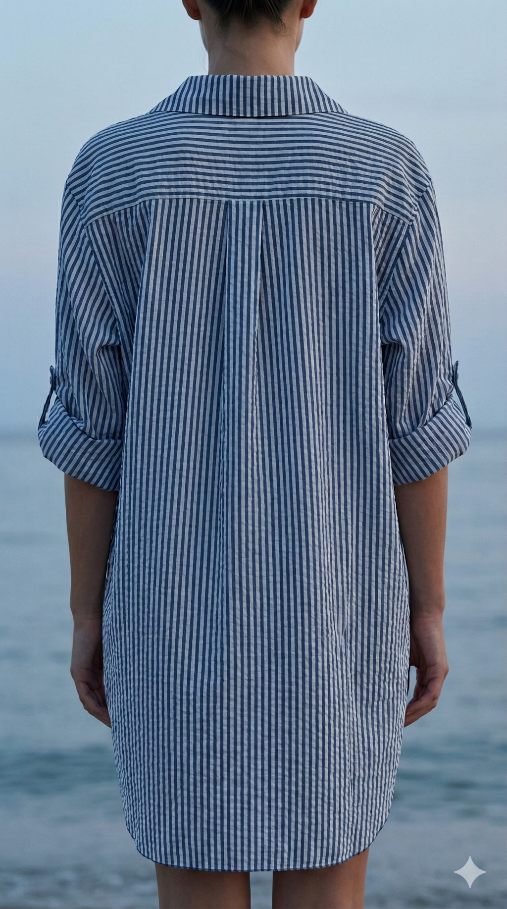 CACCUN Italian Navy Striped Cotton Shirt Dress