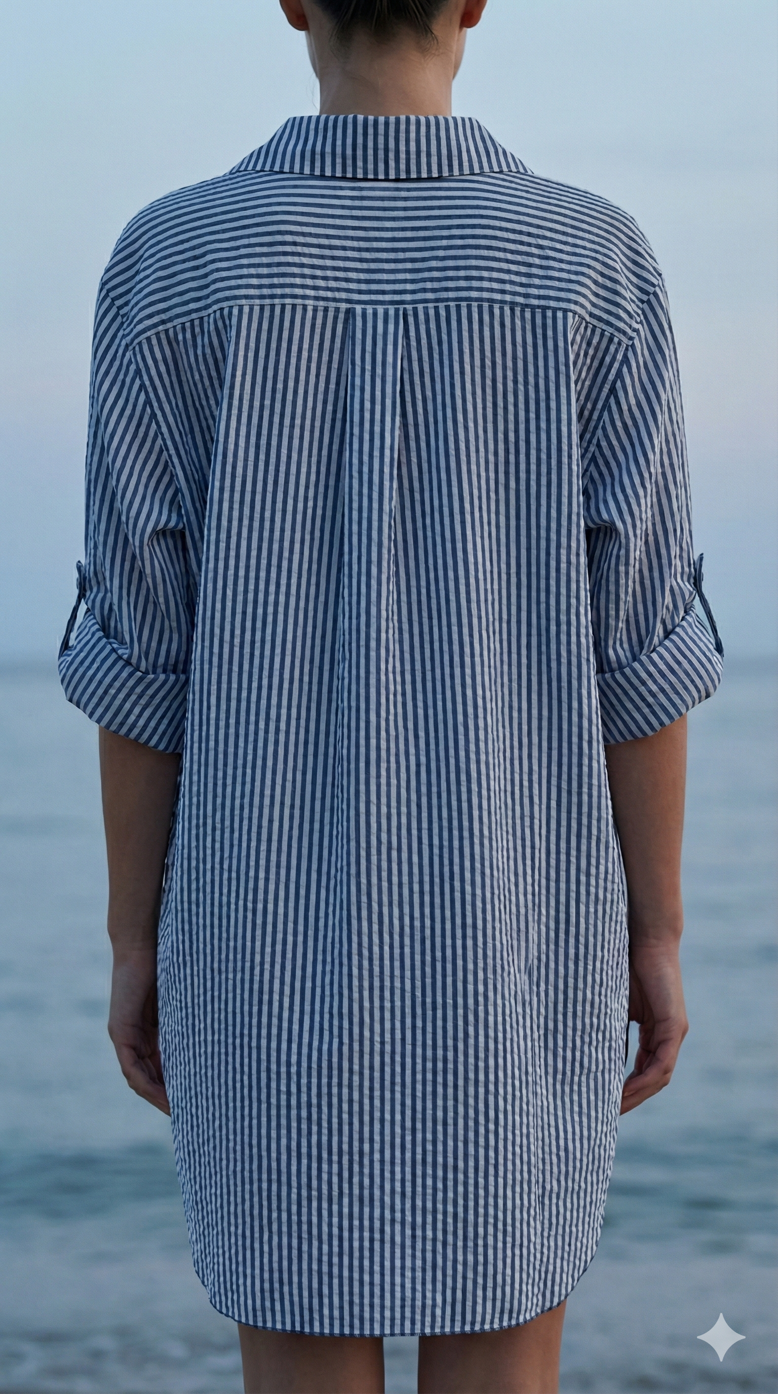 CACCUN Italian Navy Striped Cotton Shirt Dress