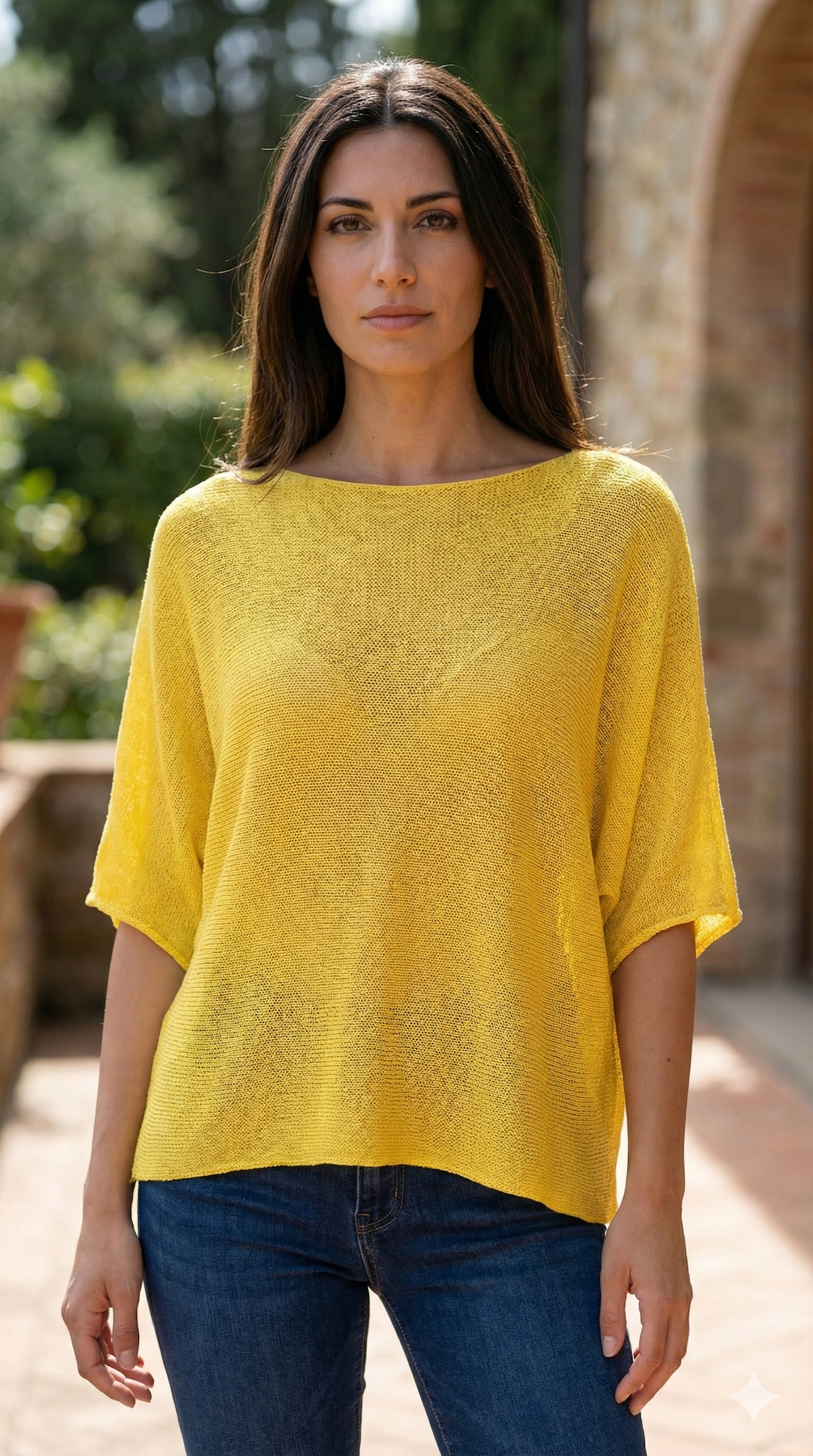COSSYL Italian One Size Yellow Cotton Sweater