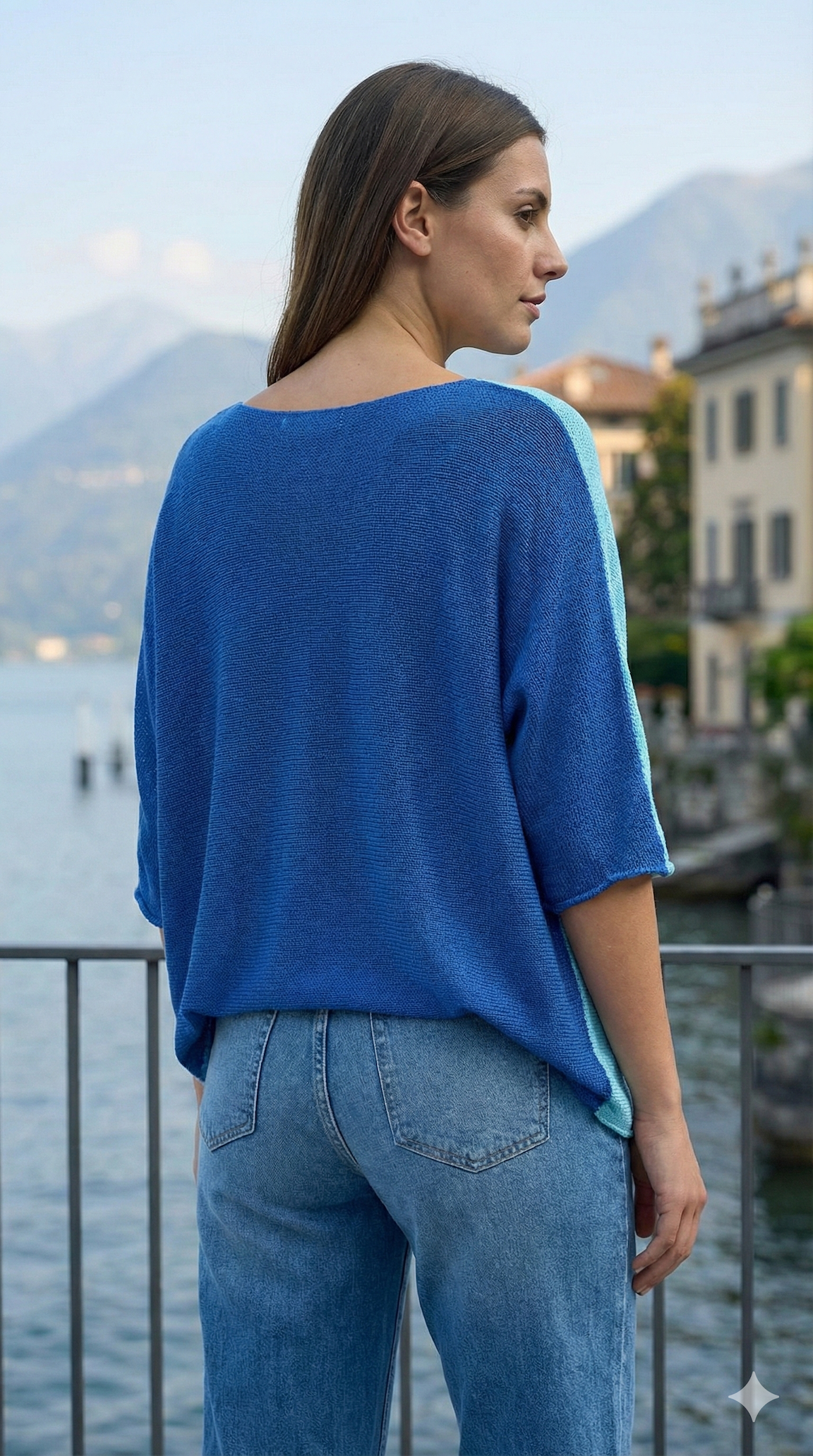 COSSAR Italian Aqua & Royal Cotton Sweater