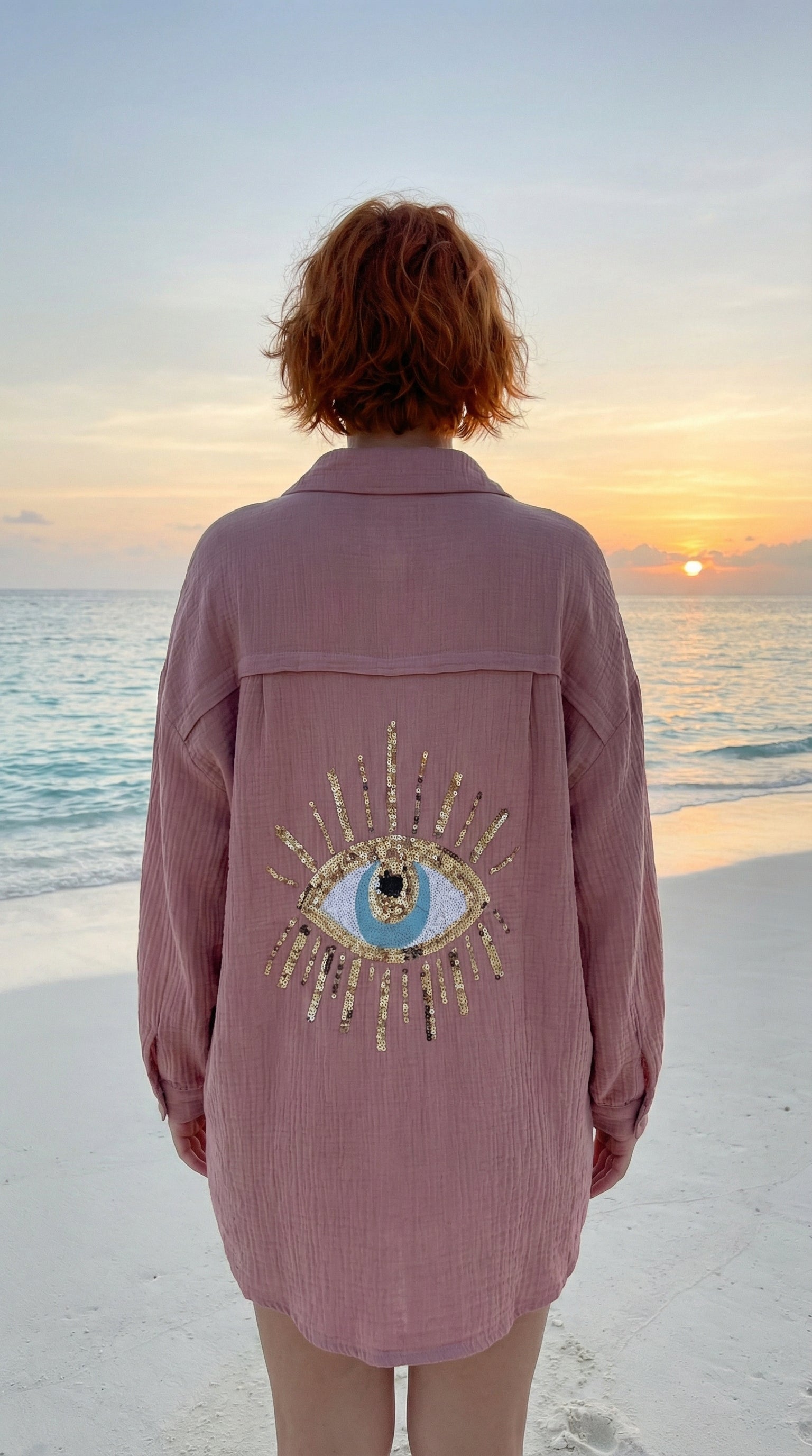 VIEYECDR Italian OS Rose Gauze Cotton Cover Up Button Shirt