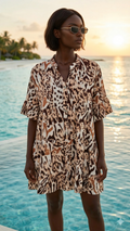 NBMDABB Italian OS Brown & Beige Animal Print Mini Dress