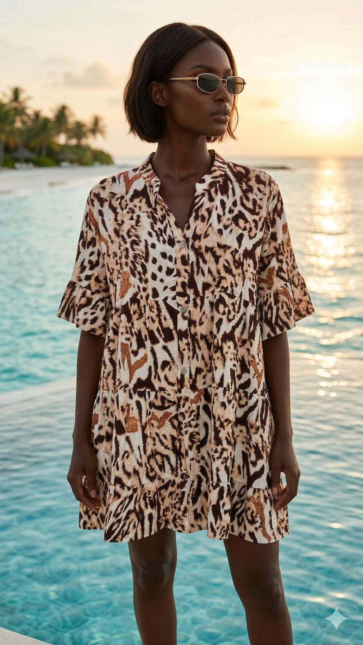 NBMDABB Italian OS Brown & Beige Animal Print Mini Dress