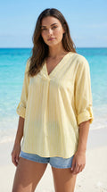 POGCY Italian OS Yellow Stripe Gauze Cotton Shirt