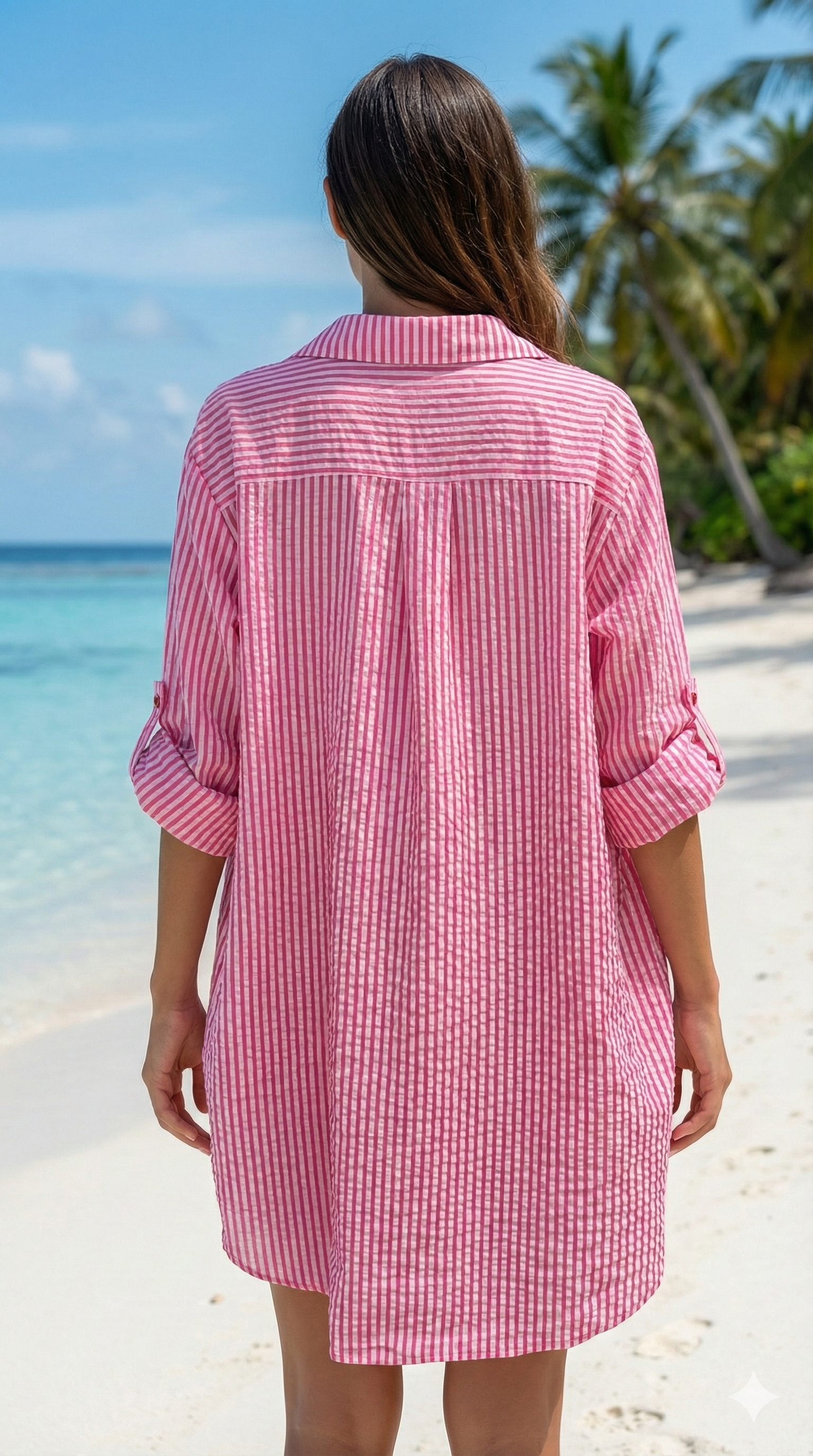 CACCUF Italian Fuchsia Striped Cotton Shirt Dress