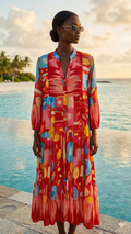 NBMXDRB Italian OS Red & Sky Blue Printed Maxi Dress