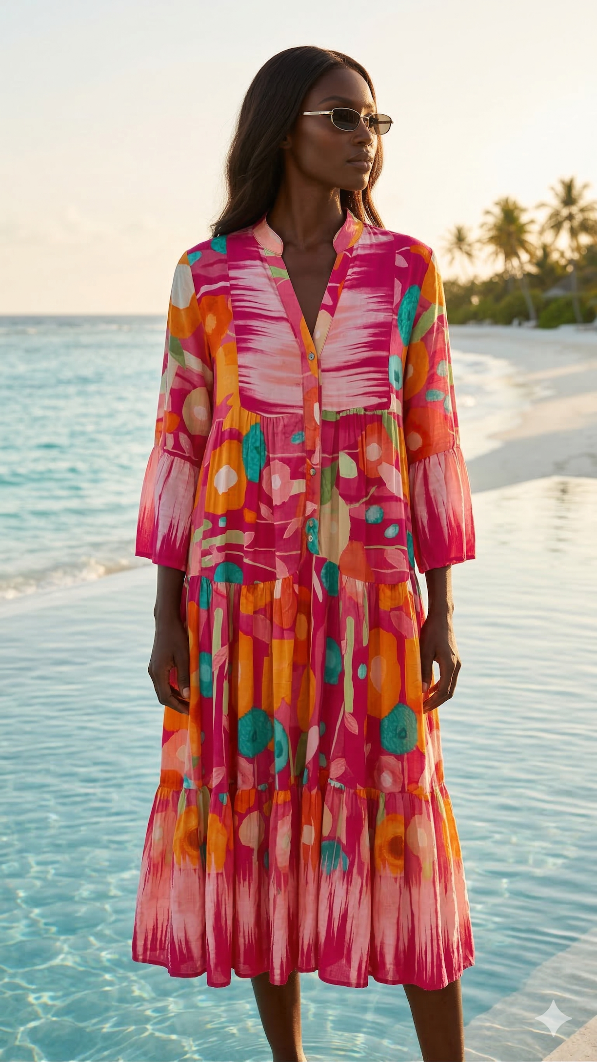NBMXDPO Italian OS Pink & Orange Printed Maxi Dress