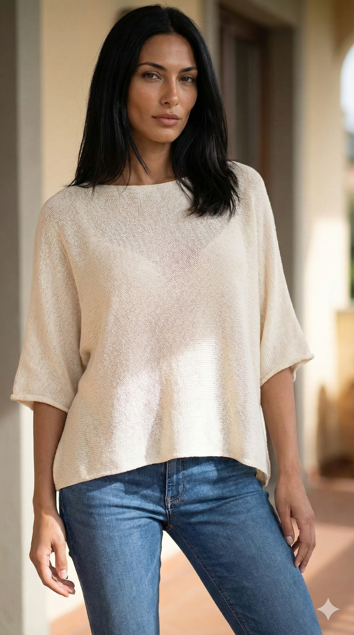 COSSBE Italian One Size Beige Cotton Sweater