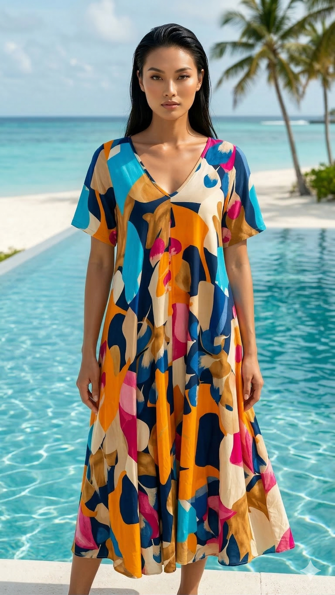 NBMDSOB Italian OS Orange & Blue Abstract Maxi Dress