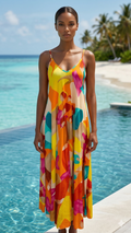NBMDVOY Italian OS Orange & Yellow Abstract Maxi Dress