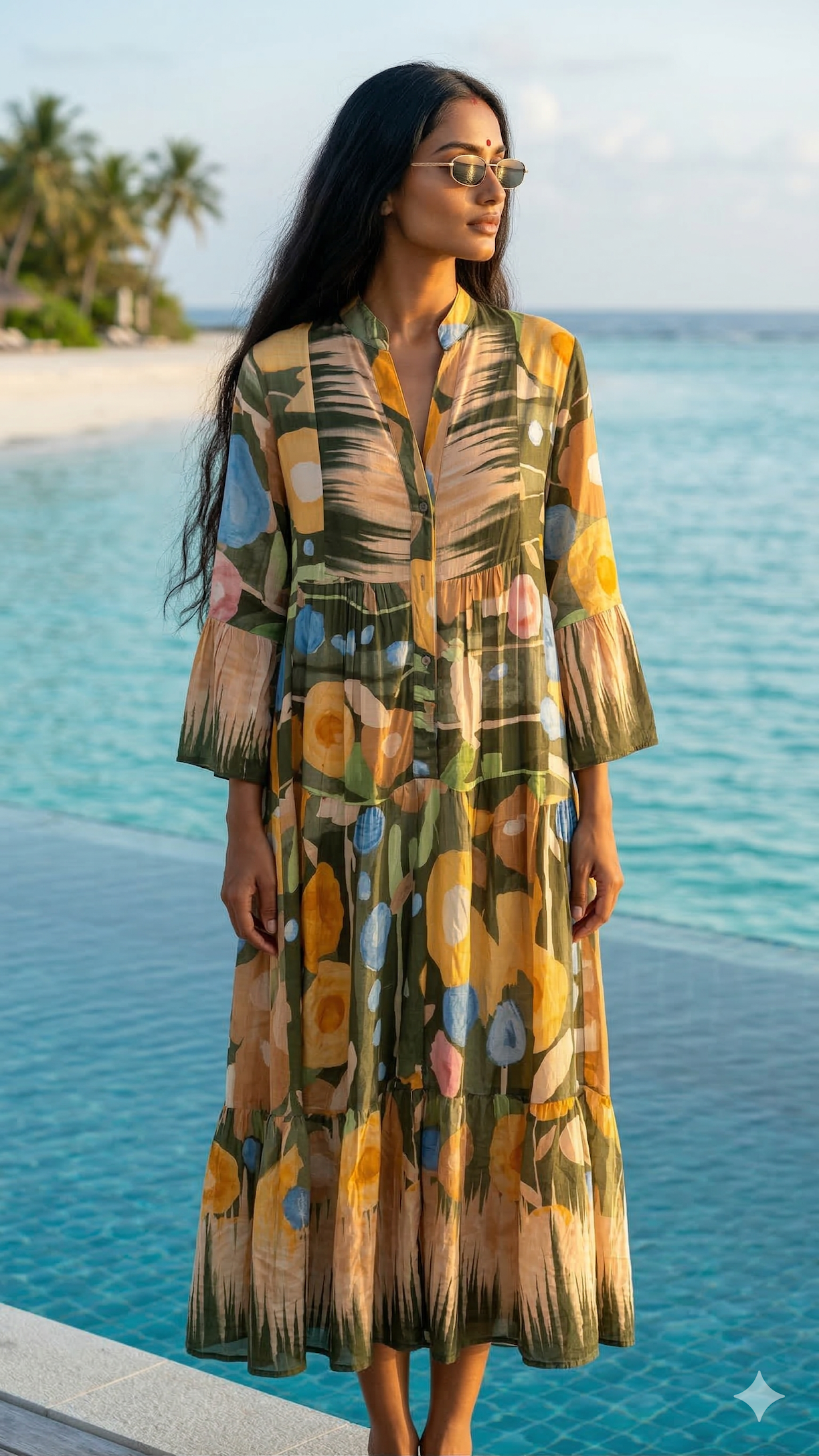 NBMXDOM Italian OS Olive & Mustard Printed Maxi Dress