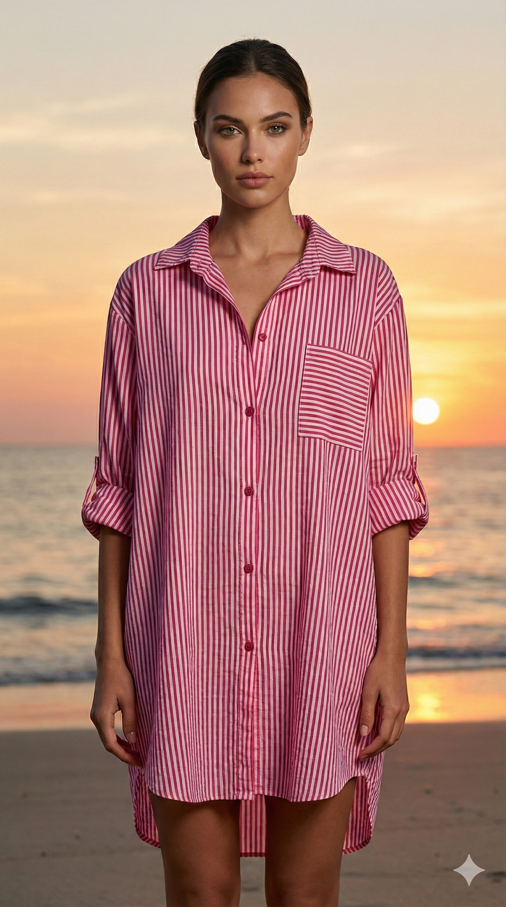 CACCUF Italian Fuchsia Striped Cotton Shirt Dress