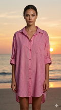 CACCUF Italian Fuchsia Striped Cotton Shirt Dress