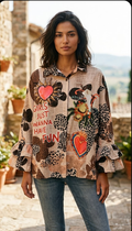 ZOZBHT Printed Zebra Heart Shirt Beige
