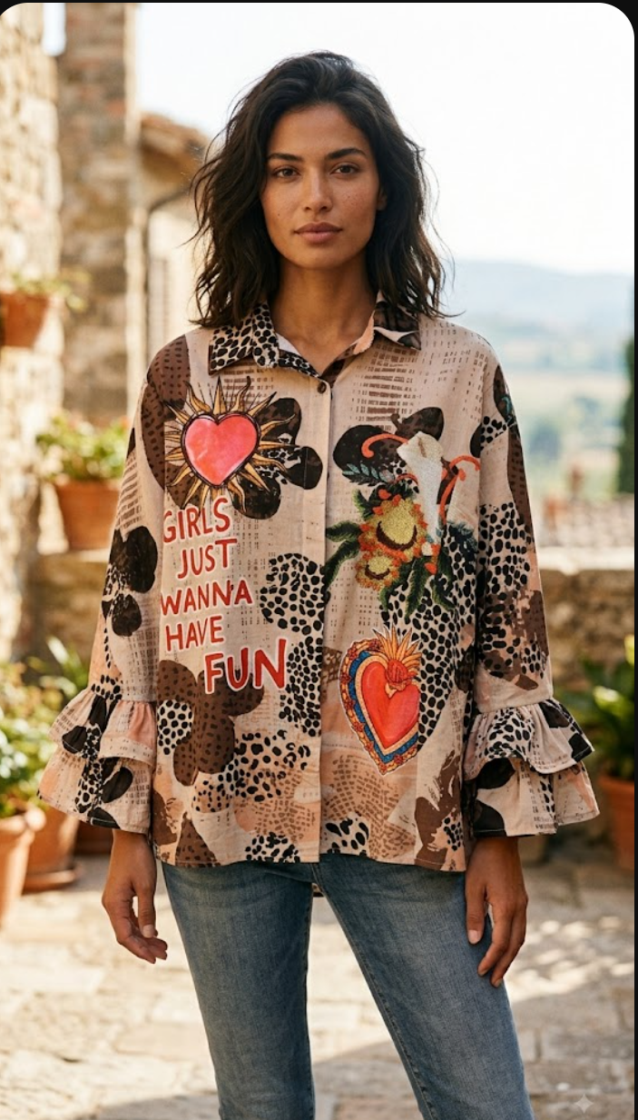 ZOZBHT Printed Zebra Heart Shirt Beige