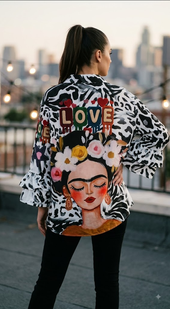 ZOFRLV Printed Love Zebra Shirt Black & White