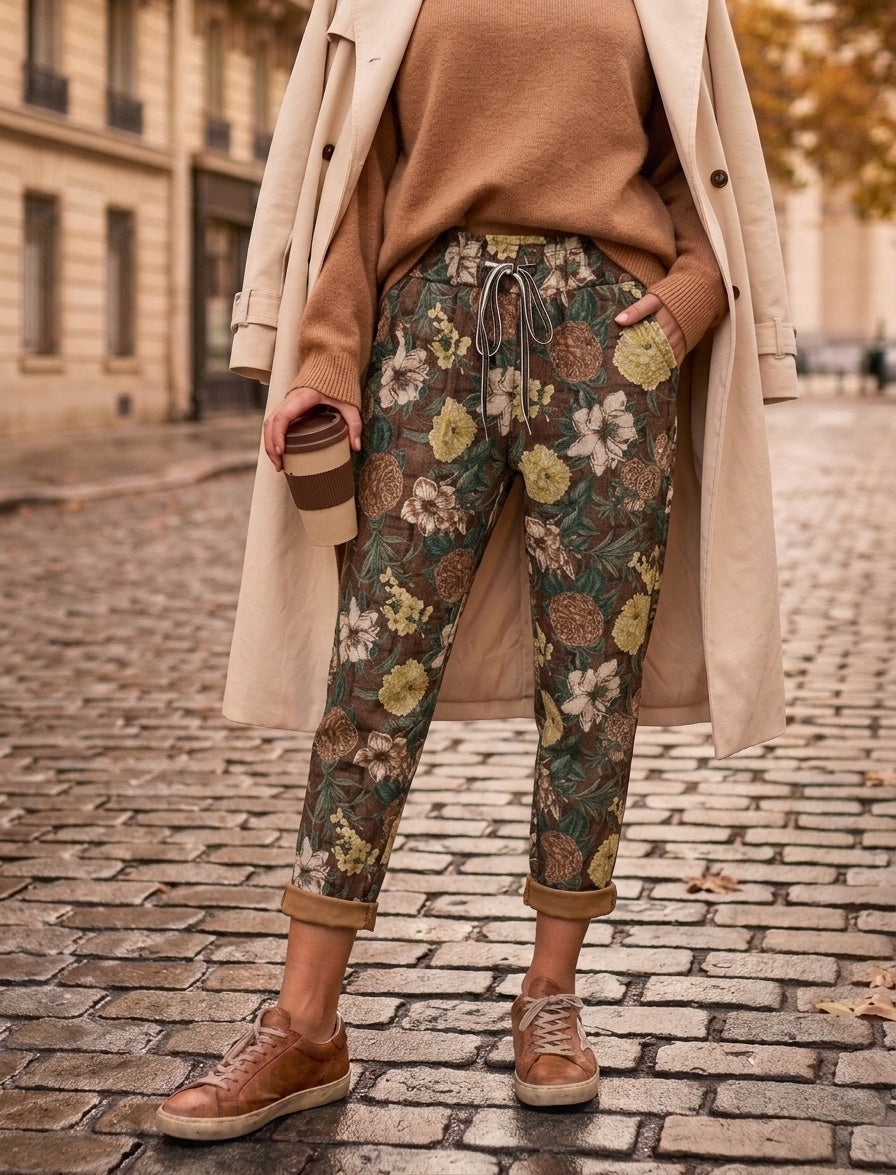 LNFLB Golden Floral Jogger Pants Brown
