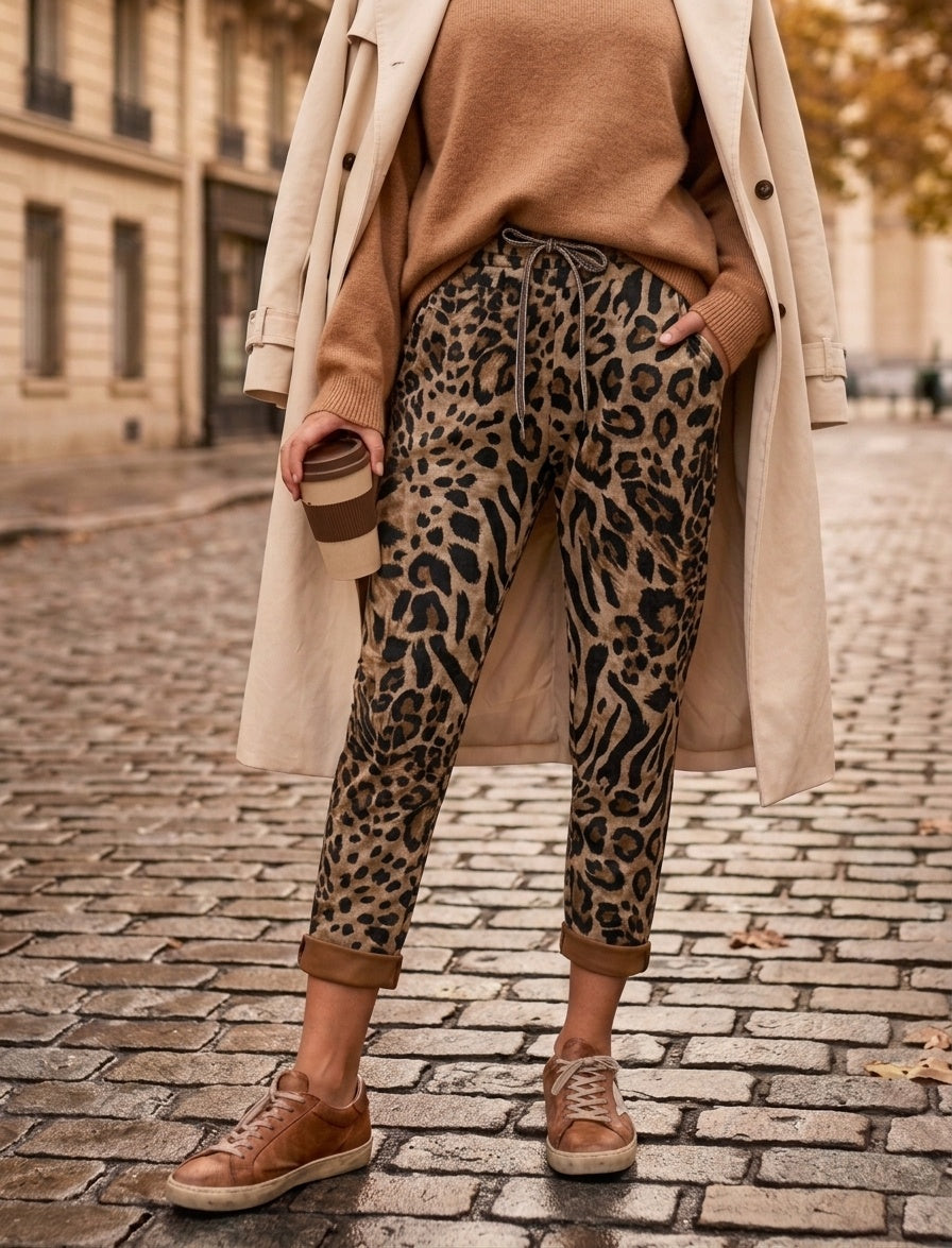 LNLEO Classic Leopard Jogger Pants Camel