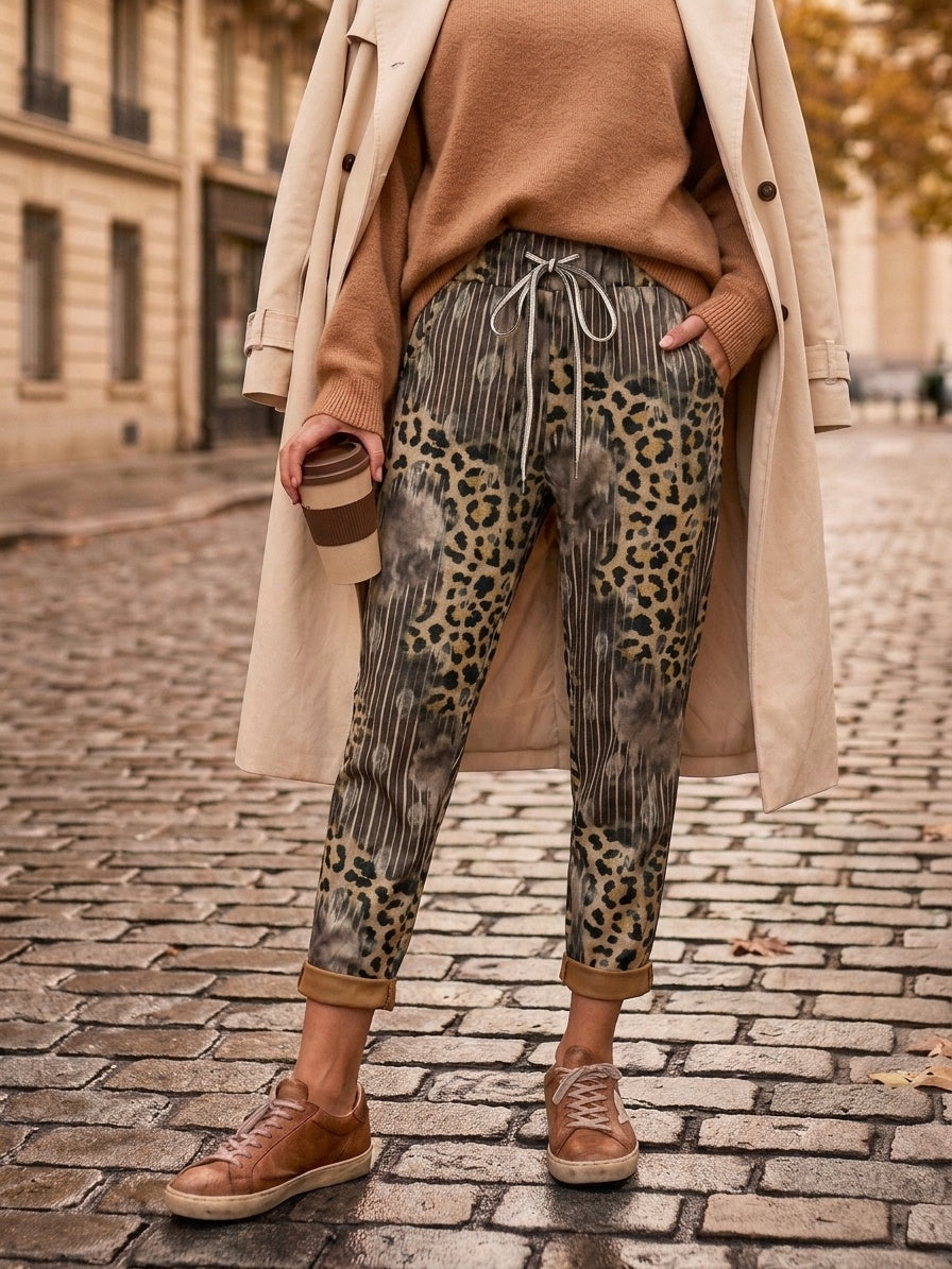 LNLPT Leopard Pinstripe Jogger Pants Brown