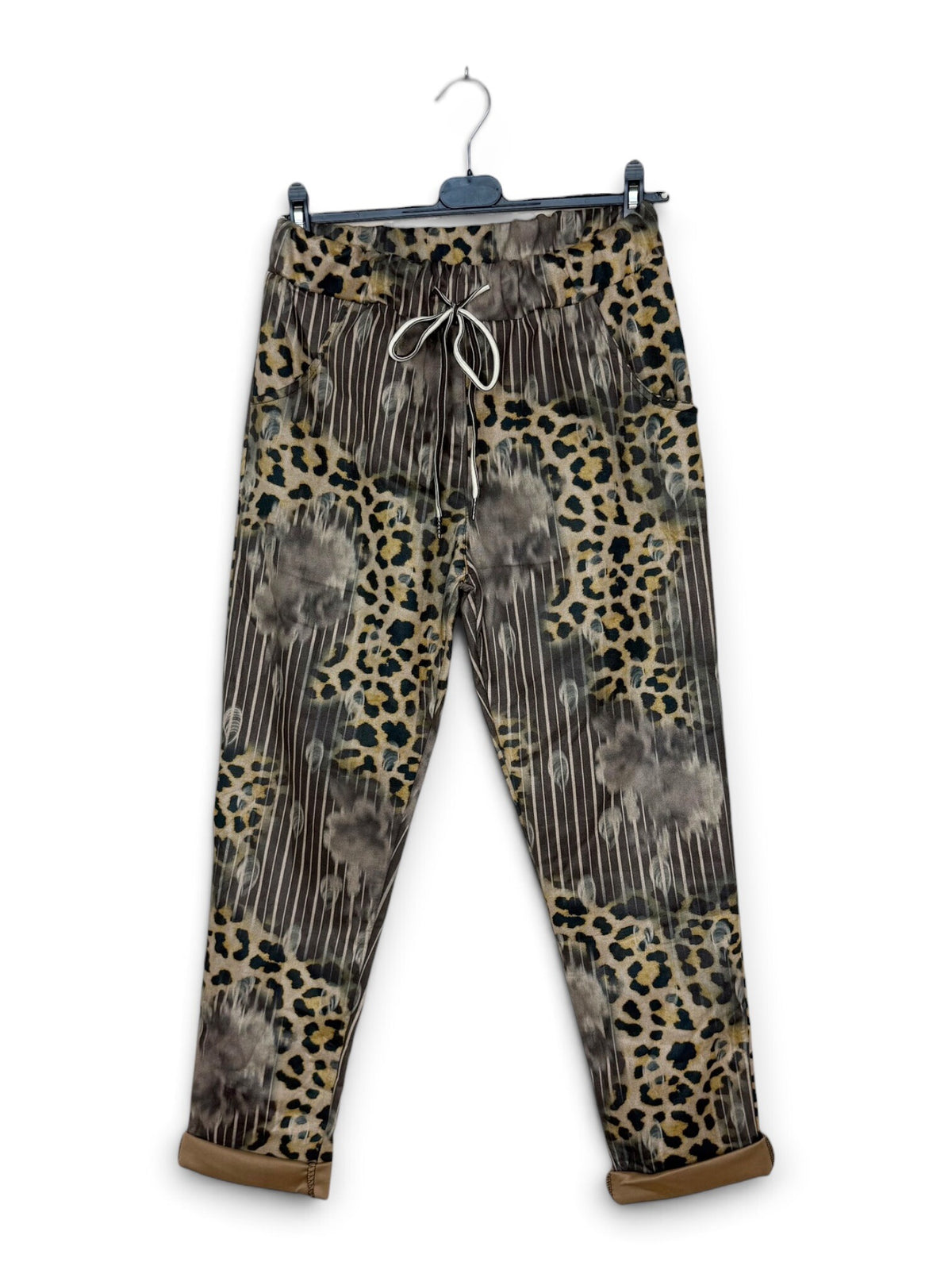 LNLPT Leopard Pinstripe Jogger Pants Brown
