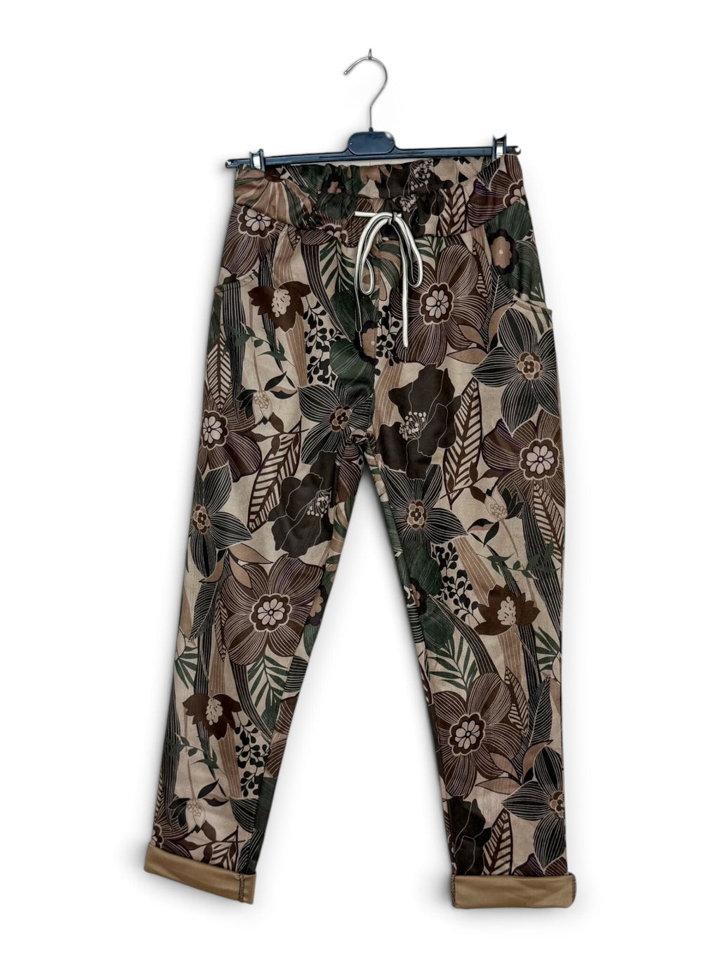 LNMOZ Floral Patchwork Jogger Pants Beige