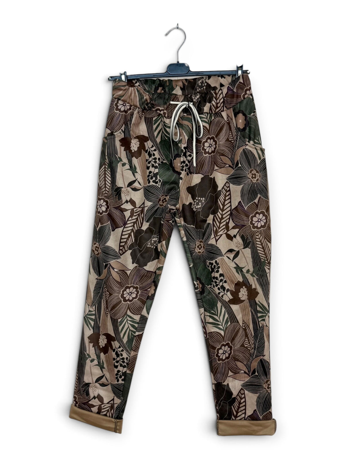 LNMOZ Floral Patchwork Jogger Pants Beige
