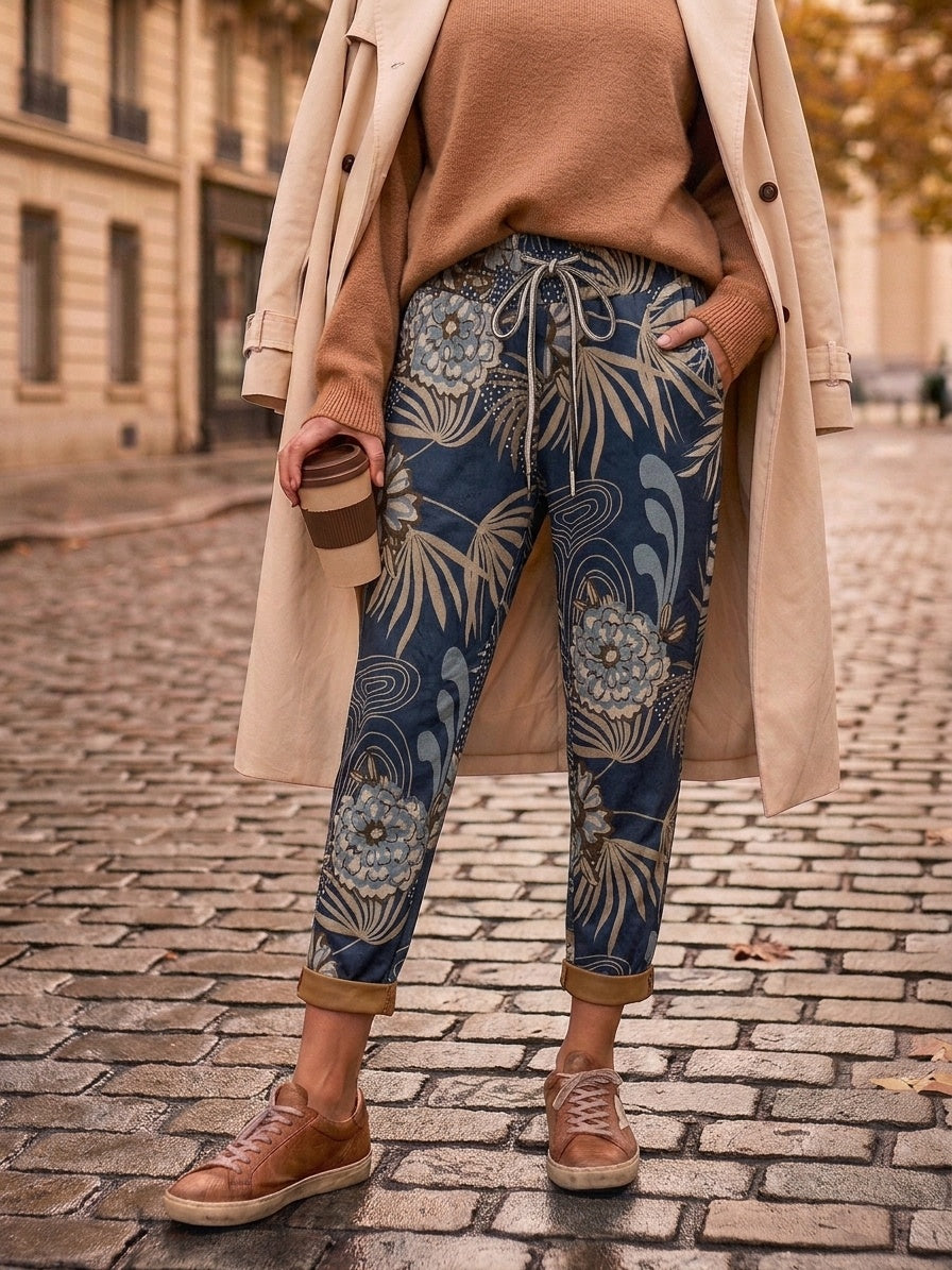 LNSWN Golden Swirl Floral Jogger Pants Navy