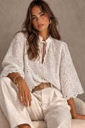 LUECEB Embroidered Cotton Eyelet Blouse