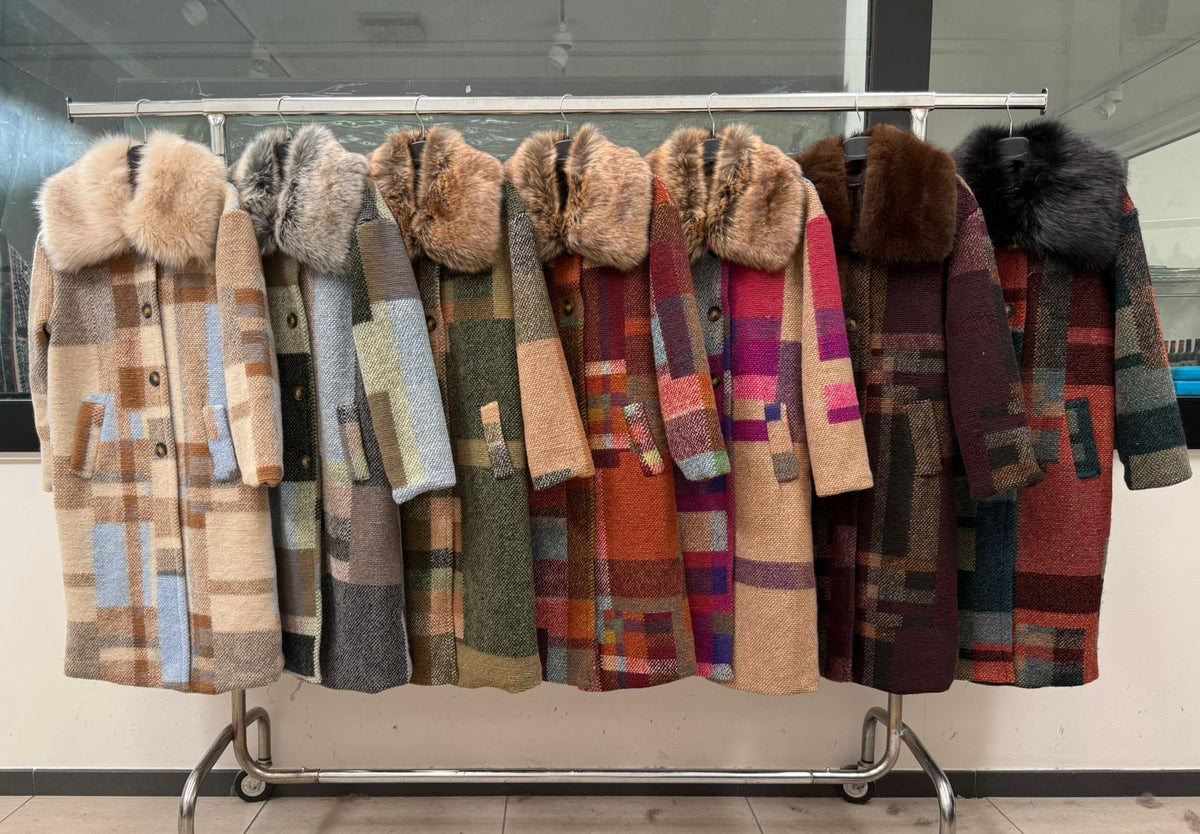 MN21 Patchwork Wool Faux Fur Collar Long Coat