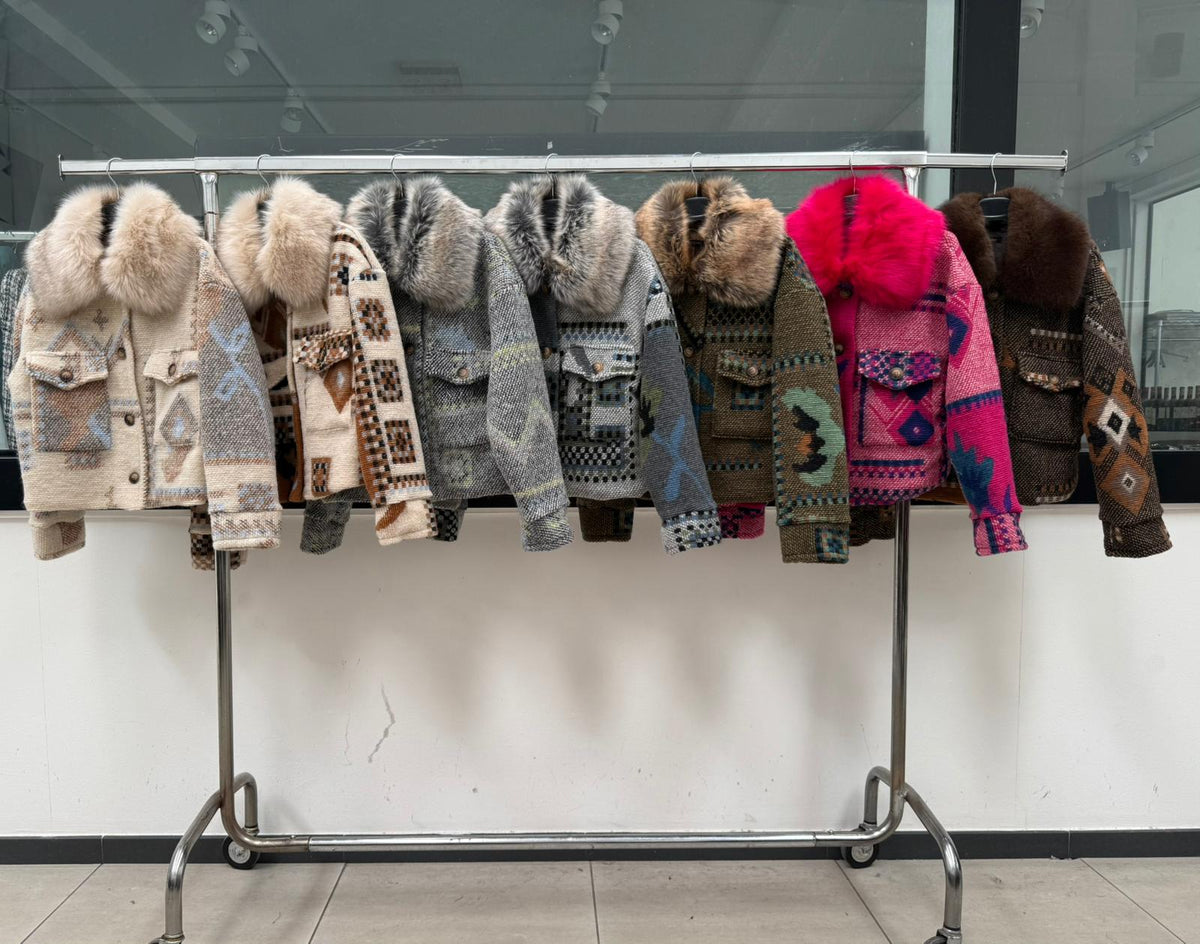 MN28 Aztec Wool Faux Fur Collar Jacket