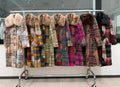 MN62 Plaid Patchwork Wool Faux Fur Collar Long Coat